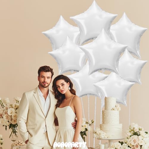 Image of 25Pcs White Star Shaped Foil Mylar Helium Balloons 18 Inch for Birthday Wedding Anniversary Engagement Party Decorations Supplies