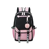 dageraad Backpacks For Teen Girls With USB Port,black cute backpack Can Hold 15.6in Notebook,Tablets.Girls Backpack Can Be Used As Gift for Students Or Friends(Black+Pink)