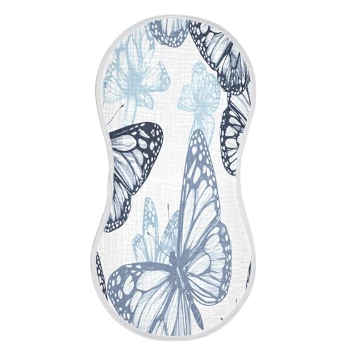 Kigai Butterflies Burp Cloths for Baby 4-Layer Cotton Muslin Burping Cloths 22x11 inch Super Soft & Absorbent Spit Up Burp Rags for Newborn Boys Girls 1 Pack