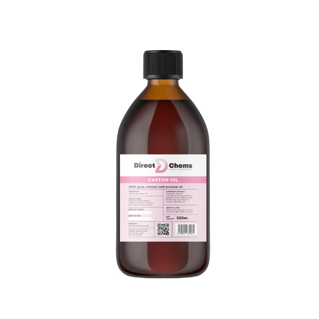 Castor Oil Unrefined Cosmetics, 100% Pure, Natural, Cold Pressed 500mL,1L Hair Growth, Moisturising, Flip top cap