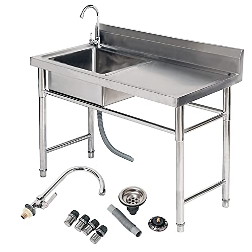 J-DYHGB Evier INOX 1 Bac avec Egouttoir Et Robinet, Evier Cuisine Plan De Travail Table, Jardin Plonge pour Exterieur Intérieur, Cuisine Exterieure Barbecue avec Evier (Size : L70cm W40cm H75cm)