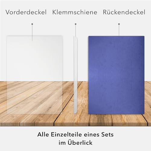 STRATAG Klemmschienen-Bewerbungsset Start Basic (Blau, 5 Stück) mit transparentem Deckel aus PP Kunststoff sowie Binderücken aus robustem 290 g/m² Karton Lederstruktur (5 Bewerbungsmappen Blau)