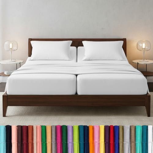 Image of Elegant Comfort Luxury Quality Microfiber 5-Piece 1500 Premium Hotel Sheet Set-Wrinkle Resistant, All Around Elastic Fitted Sheet, Deep Pocket up to 16 inch, Split King, White