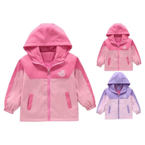 Girls Waterproof Hooded Jacket for Teen 𝐂olor Block Lightweight Zip Up Raincoat Outdoor Athletic Windbreaker