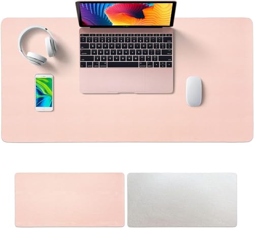 Sky-Touch Multifunctional Desk Pad Leather Computer Mouse Pad Office Desk Mat Extended Gaming Mouse Pad Non-Slip Waterproof Dual-Side Use Desk Mat Protector 80Cm X 40Cm Pink/White