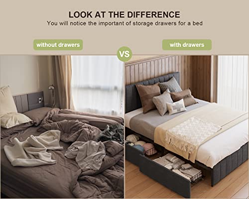 Gizoon Full Bed Frame With 4 Storage Drawers, Upholstered Platform Bed With Drawers And Headboard Adjustable Fits 6” To 12” Mattress, No Box Spring Needed (Dark Grey) #TOP6