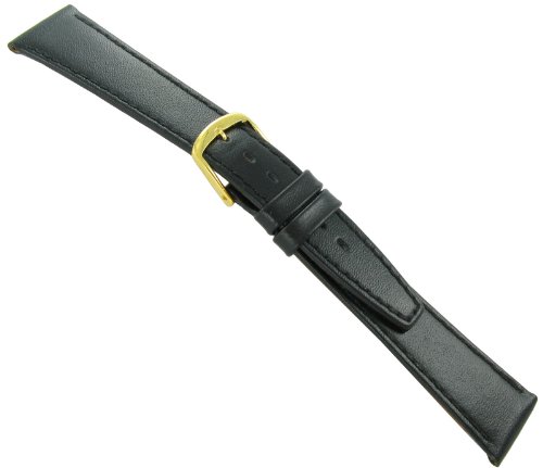 13mm T&C Black Genuine Calfskin Leather Flat Stitched Watch Band Ladies Regular