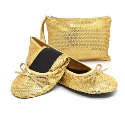 Image of Silky Toes Foldable Sequin Shoes for Women | Comfortable Dressy Flats for Weddings, Parties & Events | Ballet Purse Slippers