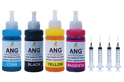 Image of ANG Compatible Refill Ink for HP 678, 803, 680, 860, 861 & Canon 830, 831, 740, 741, 89, 99, 40, 41 Tri-Color Ink Cartridges | 100ML Each Bottle + 4 Syringes (Black)