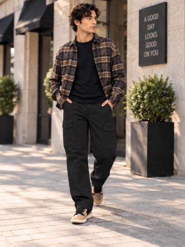 Image of Leriya Fashion Men's Loose Low-Rise Baggy Cargo Pants - Cotton Trousers with Adjustable Drawstring Waist - Casual Streetwear Utility Cargos | Men Relaxed Fit Pants Relaxed Fit Pant