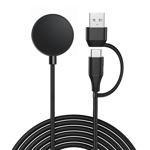 2-in-1 Charger for Samsung Galaxy Watch 7/Ultra/6/6 Classic/5/5 Pro/4/4 Classic/3/Active 2 Magnetic Fast Charging Cable Cord USB A to USB C Charging Dock Black 3.3Ft