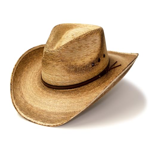 western express palm straw cowboy hat - pinch front style with distressed & burnt finish | cowboy hats for men and women (us, alpha, large, classic brown)