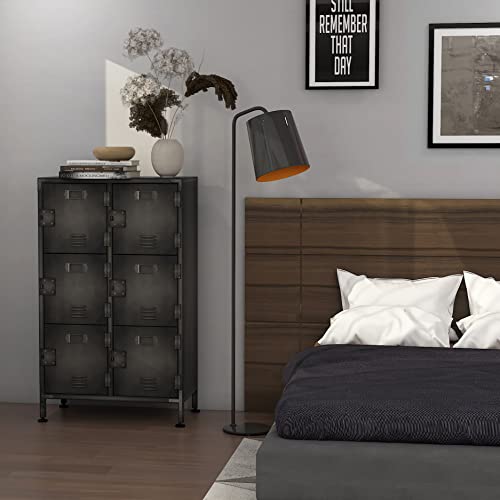 Image of Metal Locker Storage Cabinet, 47.3 inch Employees Locker with 6 Doors, Steel Retro Wardrobe with Adjustable Feet for Home, Office, Gym, School