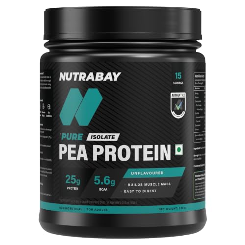 Image of Nutrabay Pure Pea Protein Isolate | 25.3g Protein, 4g BCAA| 1 Ingredient | Easy to Digest Plant Protein for Muscle Growth & Recovery | No Sugar - 500 g Unflavoured, 15 Servings
