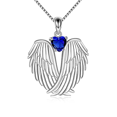 Image of YFN Angel Wings Necklace 925 Sterling Silver Guardian Angel Wings Pendant Necklace Birthstone Necklace for Women Girls Christmas Jewelry Gifts