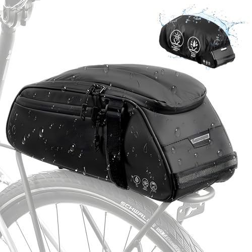 Image of WOTOW Reflective Rear Rack Bag, Water Resistant Bike Saddle Bag Panniers for Bicycles Ebike, 8L Trunk Storage Bag, Cycling Back Seat Cargo Carrier Pouch With Shoulder Strap (With Rain Cover)