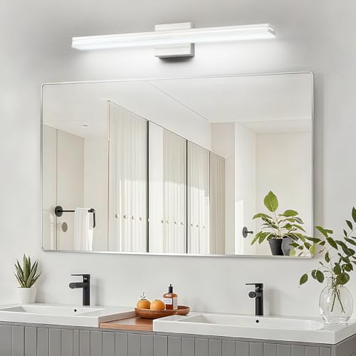 Image of SineRise 32-Inch LED Modern Bathroom Vanity Light Bar, Chrome Modern Acrylic Bathroom Wall Lighting Fixtures Over Mirror (Cool White 6000K)