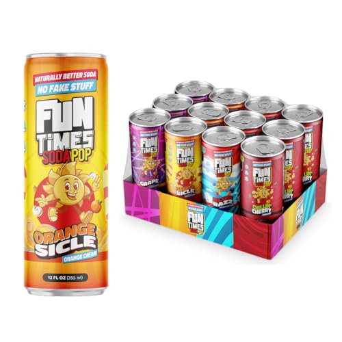 Fun Times Soda Pop Variety Pack, 12 Pack (12 oz Soda Cans), Craft Soda with Real Cane Sugar,...