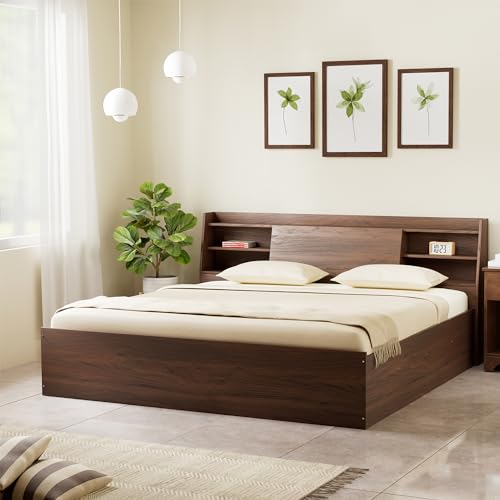 Image of Amazon Brand - Solimo Altamore Engineered Wood King Bed with Headboard and Box Storage (Walnut Finish)
