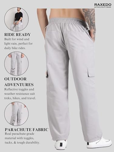 Image of Men's Water-Resistant Parachute Pants | Mens Bottom Wear | Cargo Pants for Men | Korean Pants for Man | Baggy Trackpants | Lightweight Multi-Pocket Utility Fit - Freedom to Move & All-Day Comfort