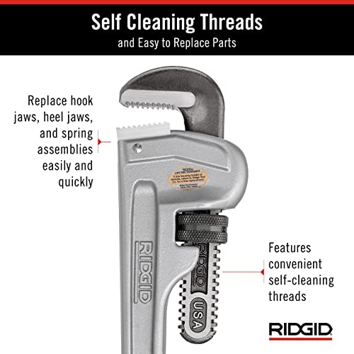 Image of RIDGID 31095 Model 814 Aluminum Straight 14 inch Plumbing Pipe Wrench, Silver, Made in the USA (Pack of 6)