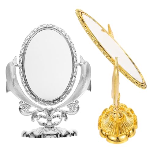 Espejo de maquillaje doble vintage con soporte giratorio