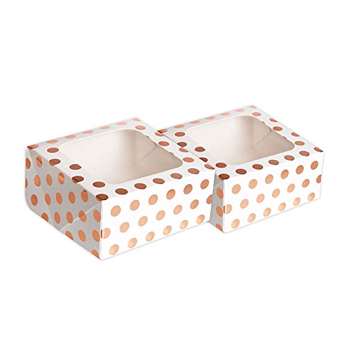 Anniversary House 2-pack Treat Boxes Rose Gold Polka Dot Foil Print Cookie and Brownie Box 7.5 x 16 x 16CM J104