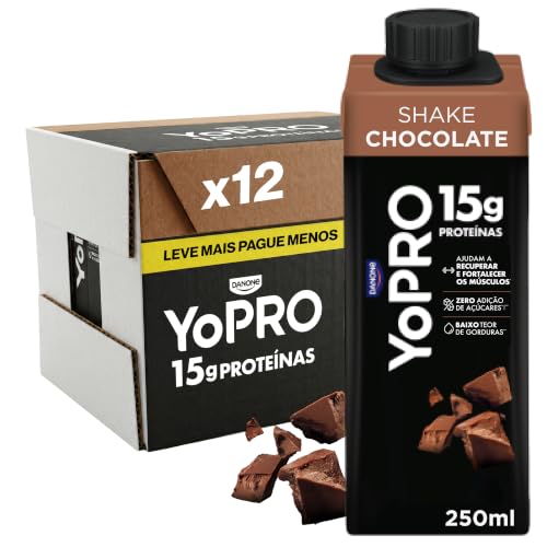 YoPRO Bebida Láctea UHT Chocolate Líquida Caixinha 250ml - 15g de Proteínas - Sem Lactose - Pack com 12 Unidades