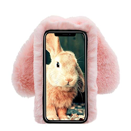 For Iphone Xs/X 5.8 Inch Case, Aearl Rabbit Fur Ball Case,Luxury Cute 3D Homemade Diamond Winter Warm Soft Furry Fluffy Fuzzy Bunny Ear Plush Pink Phone Case Cover For Girls Women #TOP2