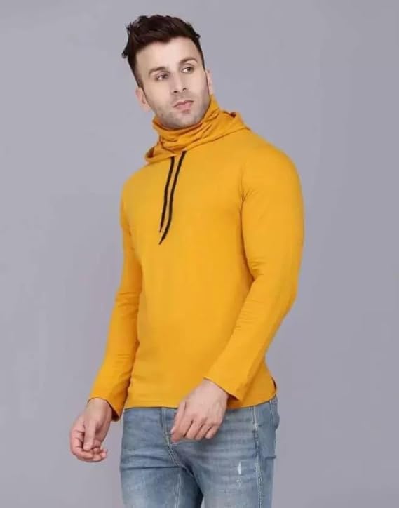 Image of Cotton Solid Men Hooded Neck with Mask Sweatshirt Full Sleeves Hoodie /Sweatshirt for Men (Mustard) - Pack of 1 || BZ2