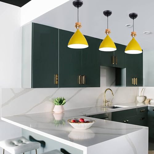 Image of Modern Yellow Dome Hanging Pendant Light for Ceiling, Aluminium, Antique Decor, E-27 Holder, (Bulb is not Included) Pack of 3