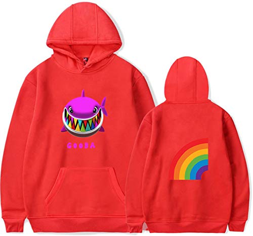 Silver Basic Musica Rapper 6ix9ine Felpa con Cappuccio con Squalo Arcobaleno 69 Merchandising Bambino Hoodie,Rosso Squalo Arcobaleno-2,M