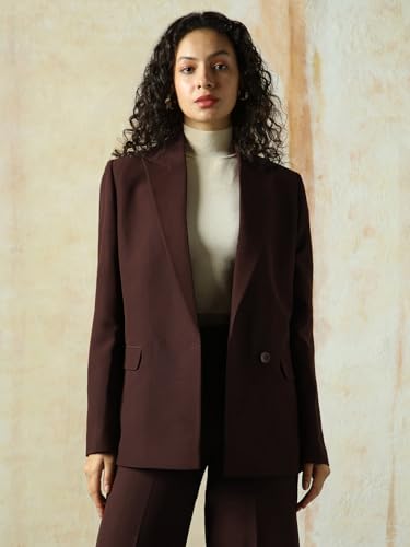 Image of High Star Women Solid Longline Length Oversized Notch Lapel Collar Full Sleeve Blazer