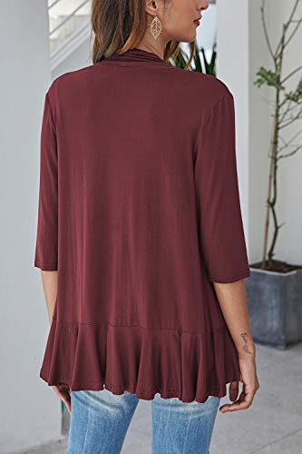 Image of Bluetime Women Casual Lightweight Open Front Cardigans Soft Draped Ruffles 3 /4 Sleeve Cardigan (S-3XL)