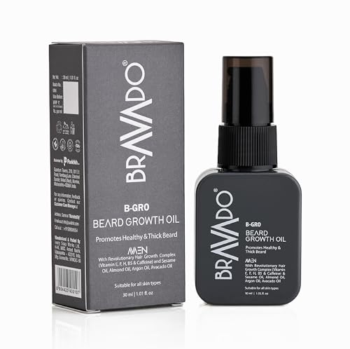 Image of BRAVADO B-Gro Beard Growth Oil for Men 30ml | Beard Oil for Thick Beard, Softness & Beard Nourishment | Natural Beard & Mustache Oil