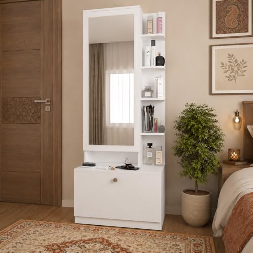 Image of Studio Kook Bonita Dressing Table with Mirror & Storage, Moonshine White