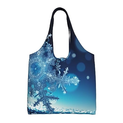 Canvas Tote Bag for Women Shoulder Tote Purse Reusable Grocery Bag Blue christmas snowflake Aesthetic Shopping Bags