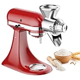 HOZODO Grain Mill Attachment for KitchenAid Stand Mixer, All Metal 9 Levels Flour Mill for KitchenAid, Suitable for Fully Dried Low-Moisture, Low-Oil Grains, Grain Corn, Millet, Wheat,Light Gray