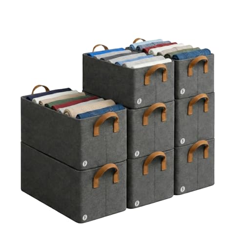 Image of Btag Foldable Clothes Storage Baskets with Handles |Galvanized Steel Frame | Storage Boxes for Wardrobe, Clothes, Toys, Books, Stationery & Documents | Pack of 8 (901GS)