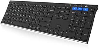 Arteck HB192 Universal Bluetooth Keyboard Multi-Device Stainless Steel Full Size Wireless Keyboard for Windows iOS Android Computer Desktop Laptop Surface Tablet Smartphone Rechargeable Battery
