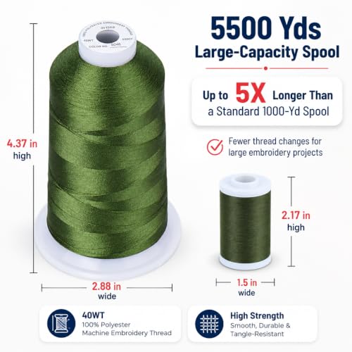 Image of Simthread 5000M 40WT Polyester Embroidery Thread, Avocado S046 | 5000M 40WT polyester thread feeds smoothly for machine embroidery, monograms, logos, patches and quilting.