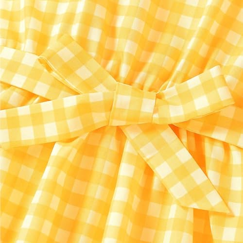 Plaid Cami Dress for Girl, Sleeveless Adjustable Straps Dresses Summer Bowknot Sundress4