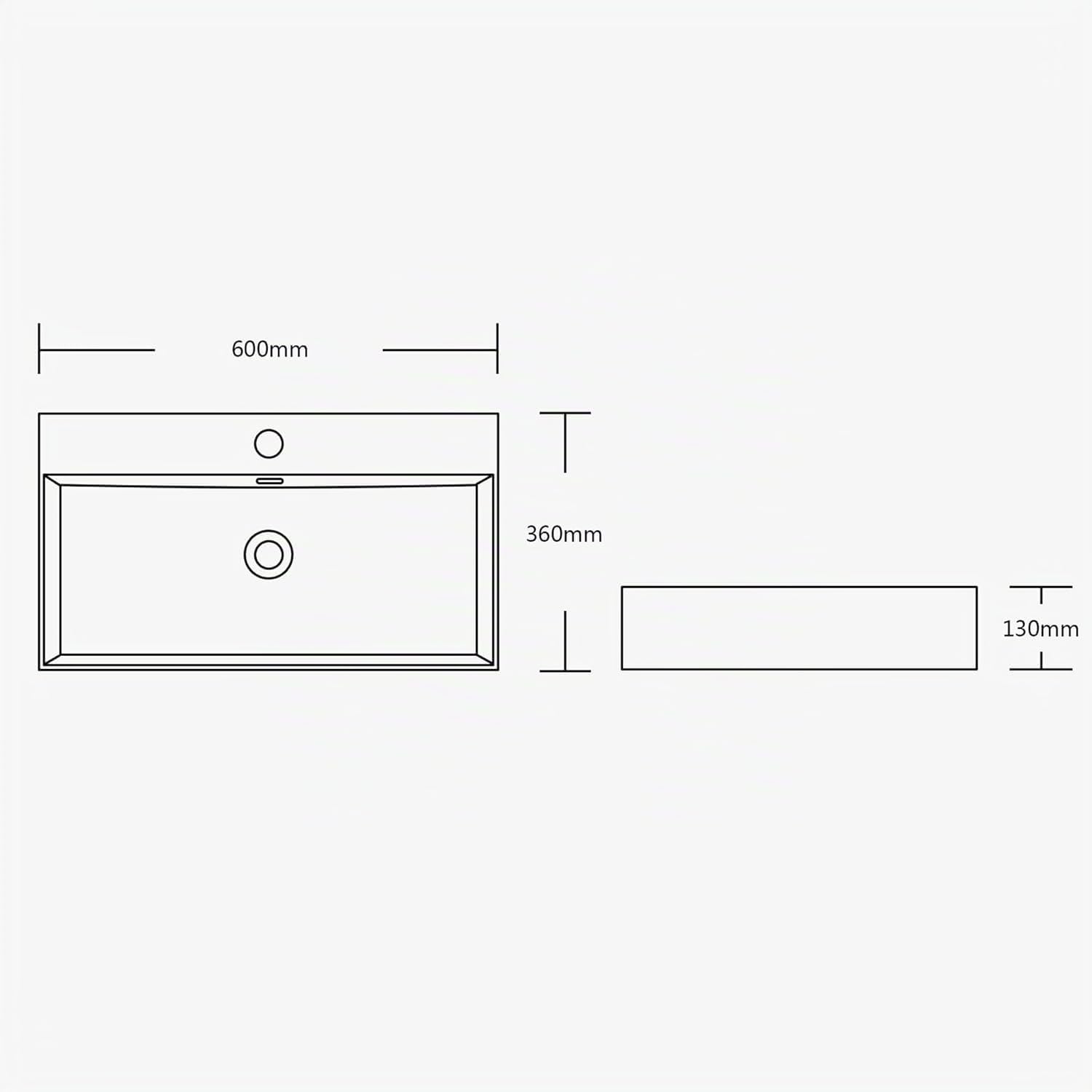 Mai & Mai Lavabo da Appoggio 60x36x13cm, Lavabo Bagno Sospeso Lavandino Bagno Brüssel206 in Ceramica con Nano Rivestimenti inclusi, Bianco
