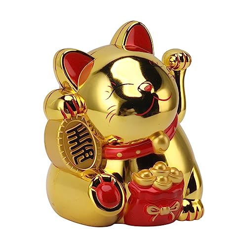 Gato de la Suerte con Brazo Móvil 5.5in Color Dorado miniatura 1