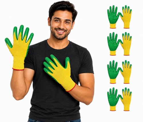 Image of Industrial Gloves Garden Household work Gloves Anti-Slip Grip for Gardening, Farming, Cleaning, Warehouse & Outdoor Work (Green) -Pack of 5