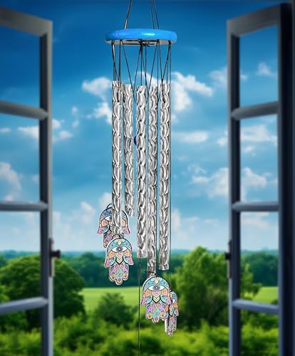 Image of ZAICUS Hamsa Hand Wind Chime - 23-Inch Metal Wind Chimes for Home Decor, Protection & Positive Energy - Hanging Bells for Balcony, Garden & Outdoor Spaces