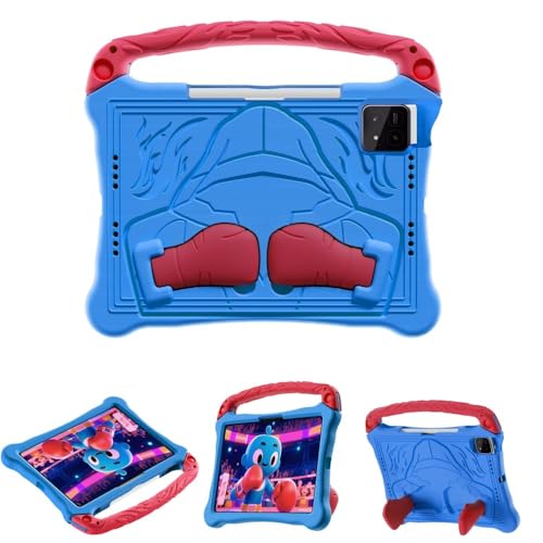 Coque Xiaomi Pad 7 Pro étui silicone rigide bleu et rouge avec support et bandoulière