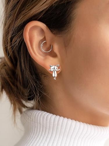 925 Silver Cute Pig/Panda Bear/Dog/Cat Earrings Stud Solid Sterling Jewelry " Kiss me Hug Me" 3D Kitten Earring2