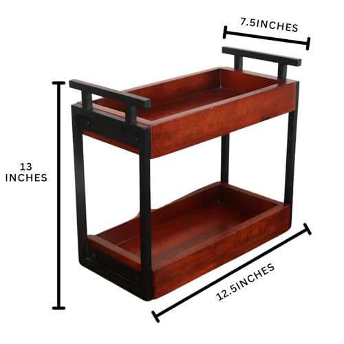 Image of Premium WoodMet Multipurpose kitchen wooden Rack |Iron Countertop Racks |Living Area Versatile Storage Shelf with 2 Compartments |Spice Rack Organizer|Makeup rack |Office shelf