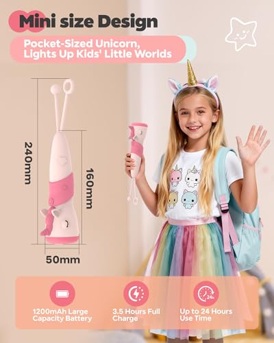 Kizmyee Aufladbar Taschenlampe Silizium，Einhorn LED Kindertaschenlampe，Dimmbar、High Lumen、Stroboskop 3 Modi Taschenleuchte für Kinder Camping, Notfälle,Outdoor,Portable Lighting